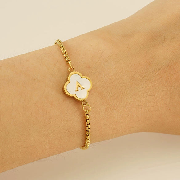 Wholesale 316L Stainless Steel Fourleaf Clover Letter Bracelet Electroplated Unisex
