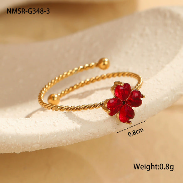 Wholesale Stainless Steel Fourleaf Clover Open Ring Light Luxury Hand Jewelry Electroplated For Women