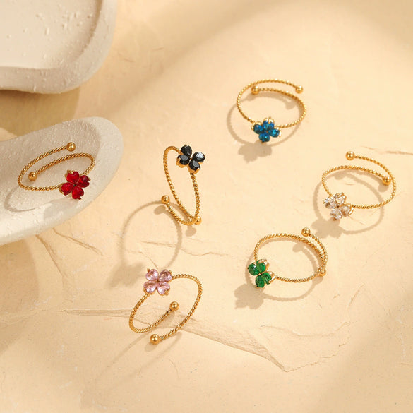Wholesale Stainless Steel Fourleaf Clover Open Ring Light Luxury Hand Jewelry Electroplated For Women