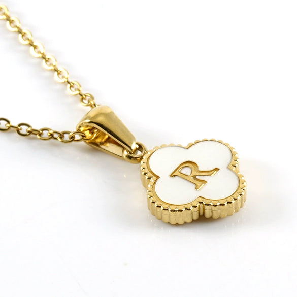 Wholesale 316L Stainless Steel Fourleaf Clover Pendant Necklace With Electroplating Treatment And Letter Pattern For Women