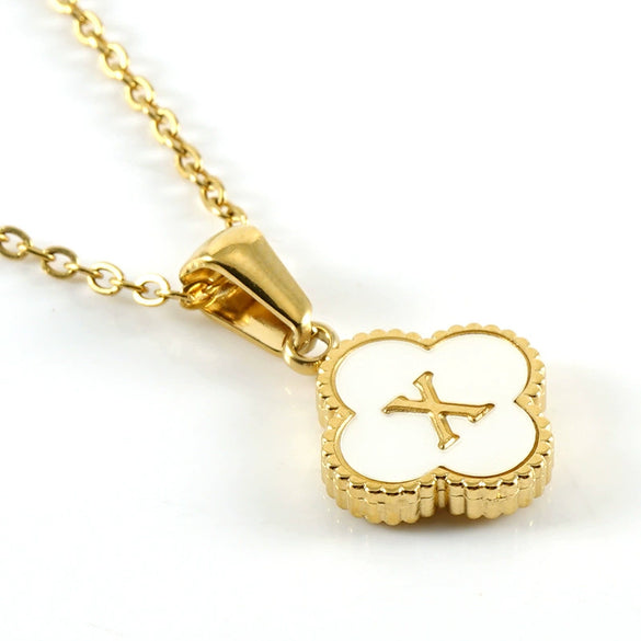 Wholesale 316L Stainless Steel Fourleaf Clover Pendant Necklace With Electroplating Treatment And Letter Pattern For Women