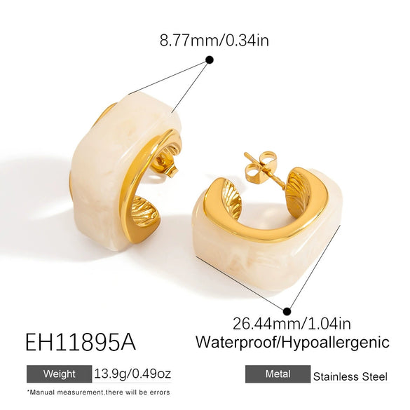 Wholesale Stainless Steel French Retro Curved Earrings With Resin Electroplated In 18K Gold Color For Women