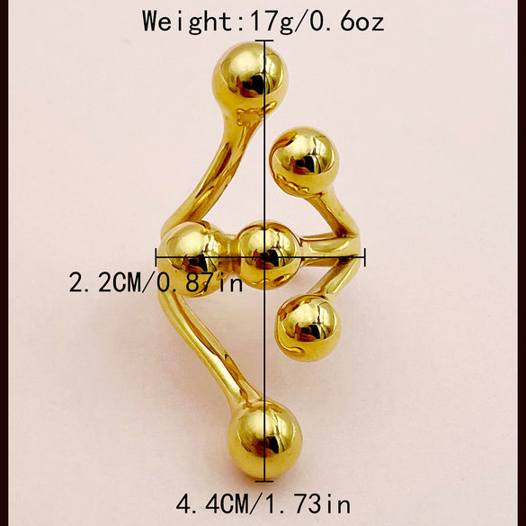 Wholesale Stainless Steel French Retro Geometric Electroplated Women's Ring With Gold Beads And Multirow Connection