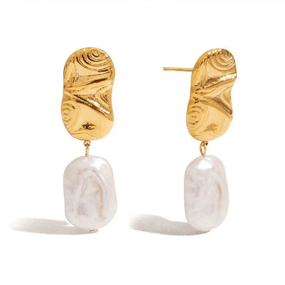 Wholesale Stainless Steel Freshwater Pearl Earrings With Geometric Pattern And Electroplating For Women