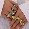 Wholesale Stainless Steel Freshwater Pearl Enamel Glaze Geometric Rose Flower Open Casting Ring For Women