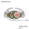 Wholesale Stainless Steel Freshwater Pearl Enamel Glaze Geometric Rose Flower Open Casting Ring For Women