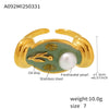 Wholesale Stainless Steel Freshwater Pearl Enamel Glaze Geometric Rose Flower Open Casting Ring For Women