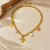 Wholesale Stainless Steel Fruit And Food Style Pendant Necklace With Electroplating Fruit Shaped And Inlaid With Colored Diamond