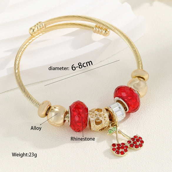 Wholesale Stainless Steel Fruit Pattern Diamond Inlaid Bracelet For Women