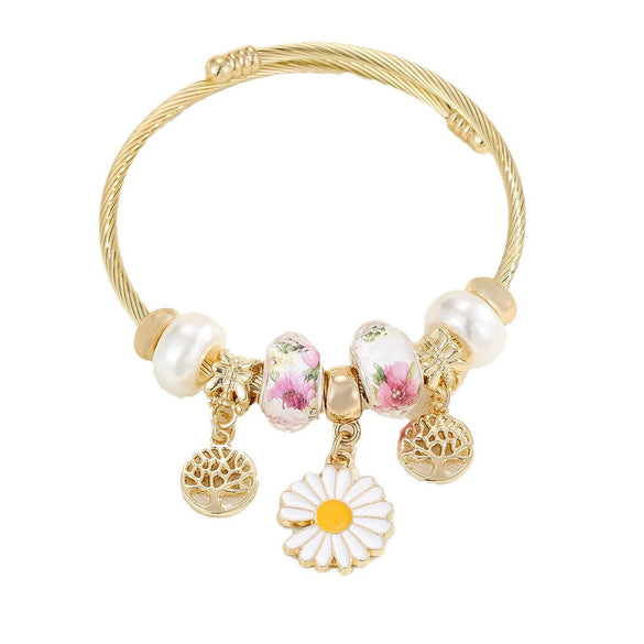 Wholesale Stainless Steel Fruit Pattern Diamond Inlaid Bracelet For Women