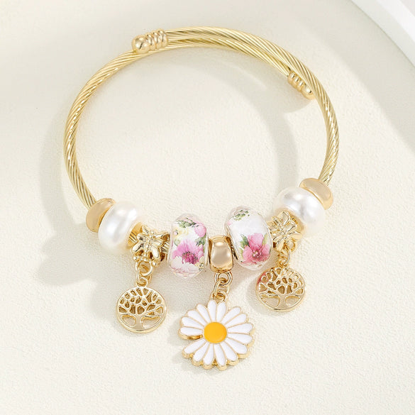 Wholesale Stainless Steel Fruit Pattern Diamond Inlaid Bracelet For Women