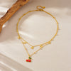 Wholesale Stainless Steel Fruit Pattern Doublelayer Chain Clavicle Necklace With Red Oil Dripping Cherry Pendant Electroplated