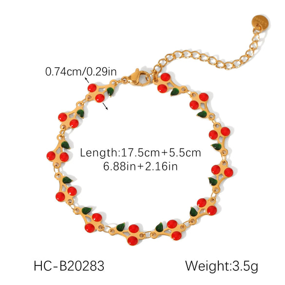 Wholesale Stainless Steel Fruit Pattern Oil Dripping Cherry Pendant O Word Chain Necklace For Women