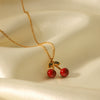 Wholesale Stainless Steel Fruit Pattern Oil Dripping Cherry Pendant O Word Chain Necklace For Women