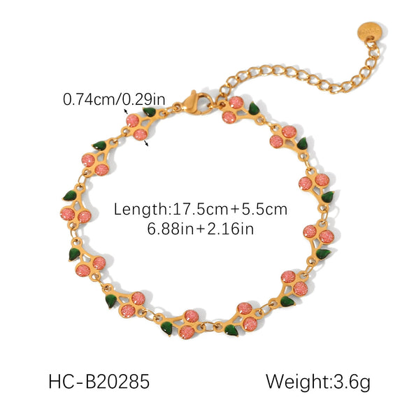 Wholesale Stainless Steel Fruit Pattern Oil Dripping Cherry Pendant O Word Chain Necklace For Women
