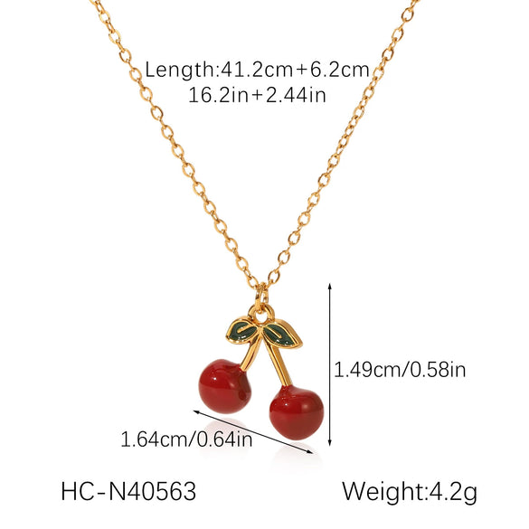 Wholesale Stainless Steel Fruit Pattern Oil Dripping Cherry Pendant O Word Chain Necklace For Women