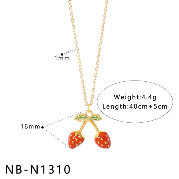 Wholesale Stainless Steel Fruit Pendant Oil Drop Necklace And Titanium Steel Bracelet Set With Fruit Pendant Electroplated With 18K Furnace Vacuum Plating