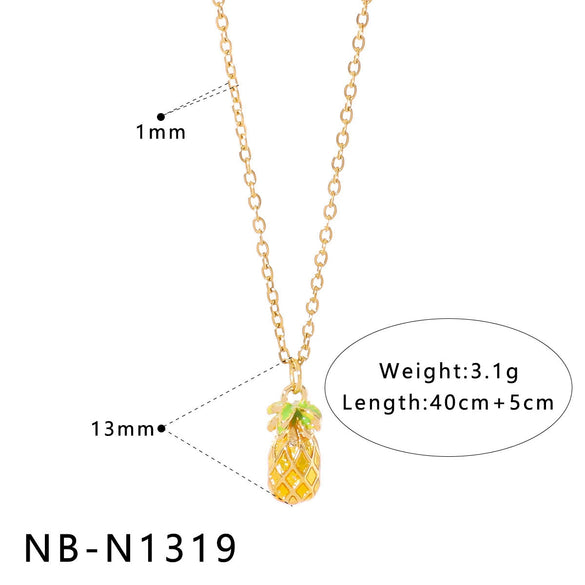 Wholesale Stainless Steel Fruit Pendant Oil Drop Necklace And Titanium Steel Bracelet Set With Fruit Pendant Electroplated With 18K Furnace Vacuum Plating