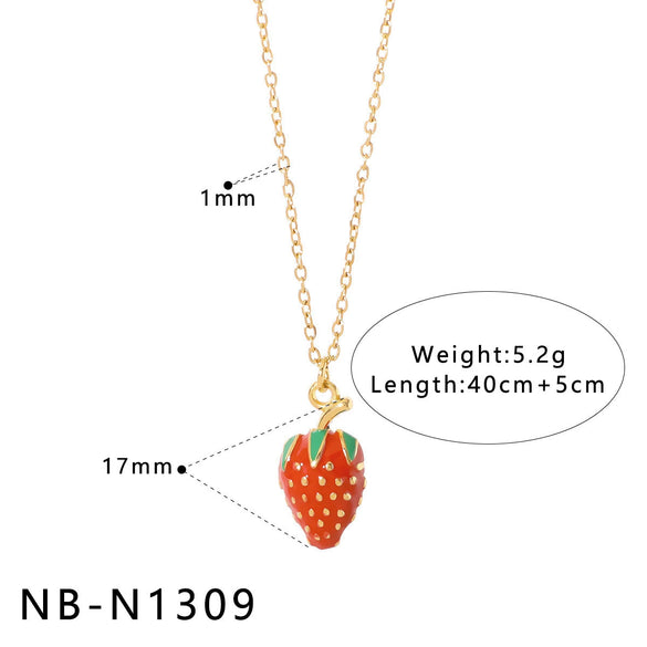 Wholesale Stainless Steel Fruit Pendant Oil Drop Necklace And Titanium Steel Bracelet Set With Fruit Pendant Electroplated With 18K Furnace Vacuum Plating