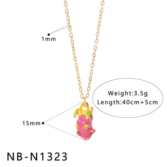 Wholesale Stainless Steel Fruit Pendant Oil Drop Necklace And Titanium Steel Bracelet Set With Fruit Pendant Electroplated With 18K Furnace Vacuum Plating