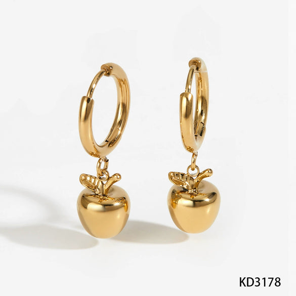 Wholesale Stainless Steel Fruit Series Three Dimensional Oil Dropping Apple Pendant Necklace And Earrings For Women With Electroplating Process