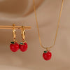 Wholesale Stainless Steel Fruit Series Three Dimensional Oil Dropping Apple Pendant Necklace And Earrings For Women With Electroplating Process