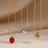 Wholesale Stainless Steel Fruit Series Three Dimensional Oil Dropping Apple Pendant Necklace And Earrings For Women With Electroplating Process