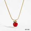Wholesale Stainless Steel Fruit Series Three Dimensional Oil Dropping Apple Pendant Necklace And Earrings For Women With Electroplating Process