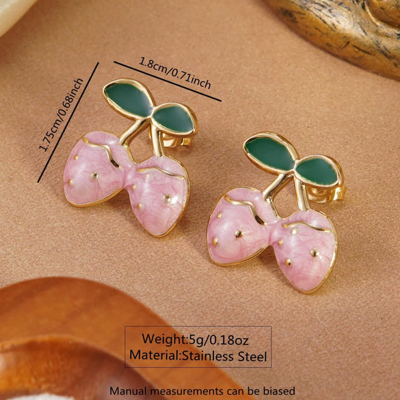 Wholesale Stainless Steel Fruit Shape Dripping Oil Earrings For Women Creamy Sweet Girl Style