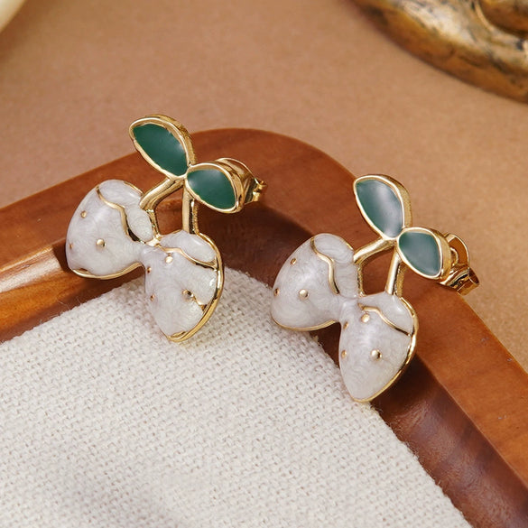 Wholesale Stainless Steel Fruit Shape Dripping Oil Earrings For Women Creamy Sweet Girl Style