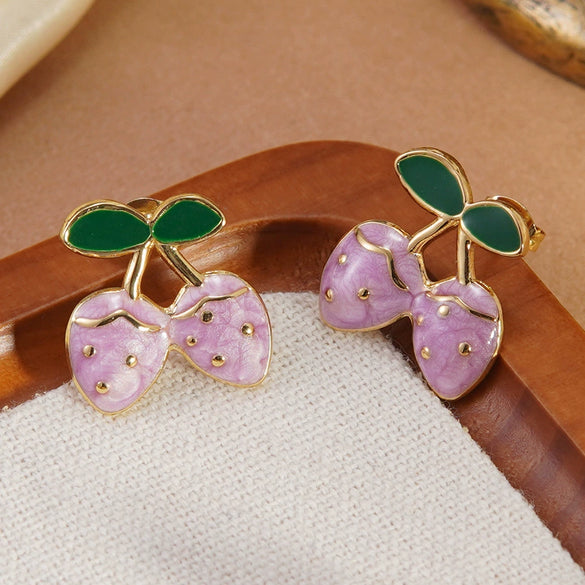 Wholesale Stainless Steel Fruit Shape Dripping Oil Earrings For Women Creamy Sweet Girl Style