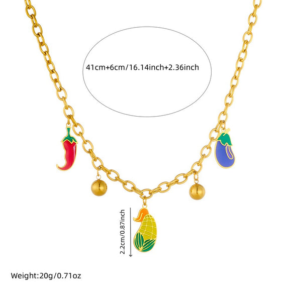 Wholesale Stainless Steel Fruit Shaped Cartoon Style Pendant Necklace With Gold Plated O Word Chain