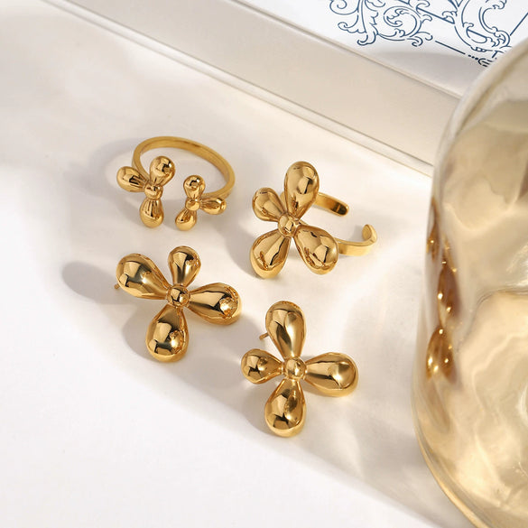 Wholesale Stainless Steel Geometric And Floral Earrings With Electroplating Women's Style