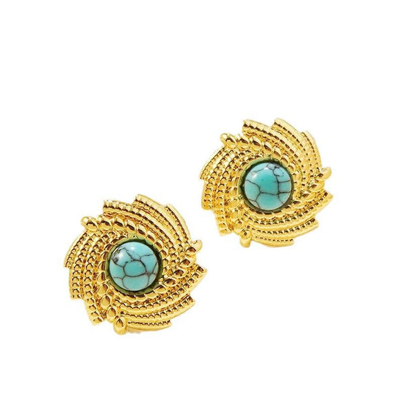 Wholesale Stainless Steel Geometric And Flower Patterned Electroplated Retro Vintage Earrings For Women