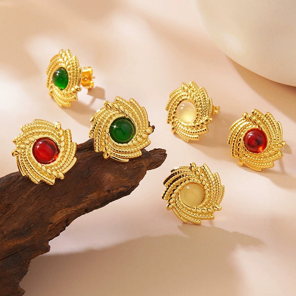 Wholesale Stainless Steel Geometric And Flower Patterned Electroplated Retro Vintage Earrings For Women