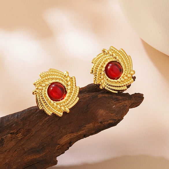Wholesale Stainless Steel Geometric And Flower Patterned Electroplated Retro Vintage Earrings For Women