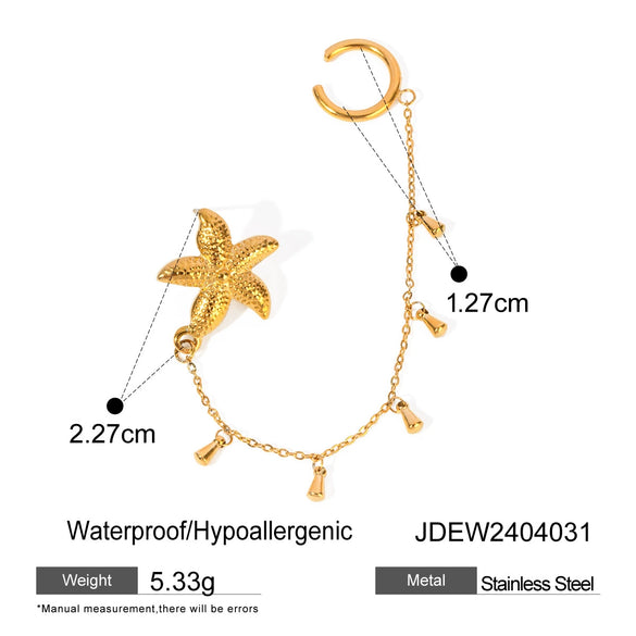 Wholesale Stainless Steel Geometric Animal Style Electroplated Single Starfish Rhinestone Ear Clip Earrings Jewelry For Women