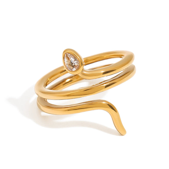 Wholesale Stainless Steel Geometric Animal Style Snake Split Ring Jewelry With Diamond Encrustment And Gold Plating