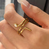 Wholesale Stainless Steel Geometric Animal Style Snake Split Ring Jewelry With Diamond Encrustment And Gold Plating