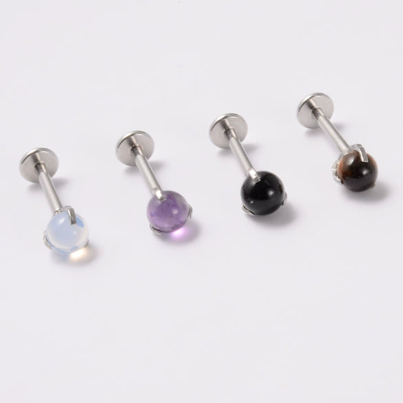 Wholesale Stainless Steel Geometric Artificial Gemstones Semiprecious Stones Gold Plated Electroplated Lip Stud Earrings Ball Earrings Ear Bone Stud