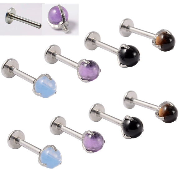 Wholesale Stainless Steel Geometric Artificial Gemstones Semiprecious Stones Gold Plated Electroplated Lip Stud Earrings Ball Earrings Ear Bone Stud
