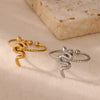 Wholesale Stainless Steel Geometric Asymmetrical Line Texture Snakeshaped Ring With Star Shape For Women