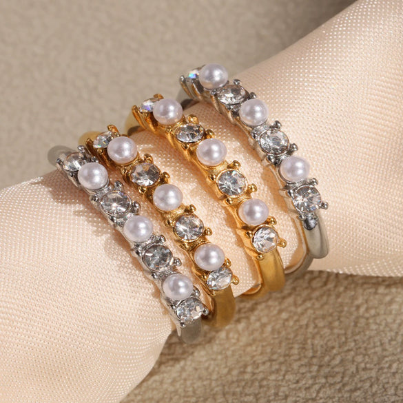 Wholesale Stainless Steel Geometric Bead Ring With Electroplating For Women