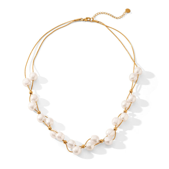 Wholesale Stainless Steel Geometric Beaded Double Layer Pearl Clavicle Necklace For Women With Electroplating
