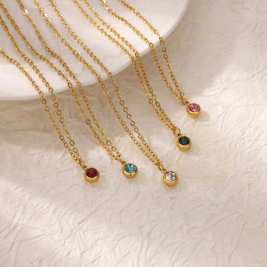 Wholesale Stainless Steel Geometric Birthstone Diamond Pendant Necklace For Women With Electroplating And Cross Chain