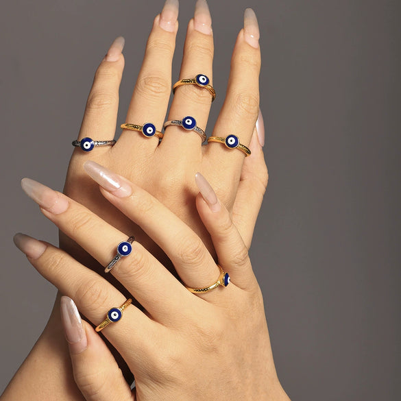 Wholesale Stainless Steel Geometric Blue Eye Ring For Women Fashion Creative Electroplated Jewelry