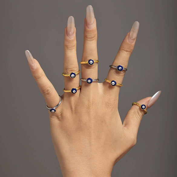 Wholesale Stainless Steel Geometric Blue Eye Ring For Women Fashion Creative Electroplated Jewelry