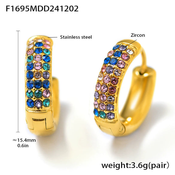Wholesale 316L Stainless Steel Geometric Blue Turquoise Zircon Inlaid Handmade Electroplated Circle Snap Earrings For Women