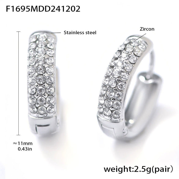 Wholesale 316L Stainless Steel Geometric Blue Turquoise Zircon Inlaid Handmade Electroplated Circle Snap Earrings For Women