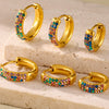 Wholesale 316L Stainless Steel Geometric Blue Turquoise Zircon Inlaid Handmade Electroplated Circle Snap Earrings For Women